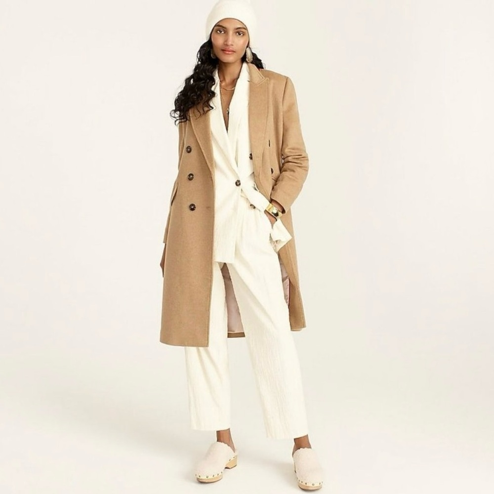 J crew camel brown wool cashmere blend satin lining coat.  Size 2